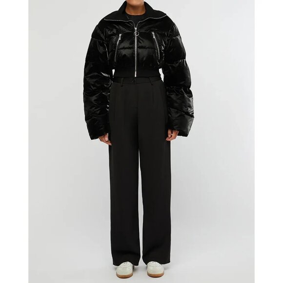 WeWoreWhat Cropped Puffer Jacket Black Womens Size S Zip Front Quilted Coat - Picture 9 of 16